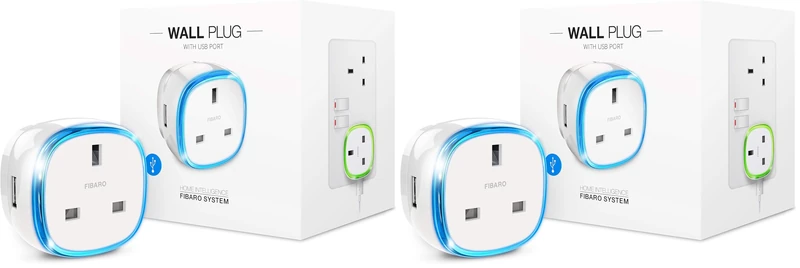 FIBARO FGWPG-121 Z-Wave Plus Smart Wall Socket Type G with USB Charger (Pack of 2)