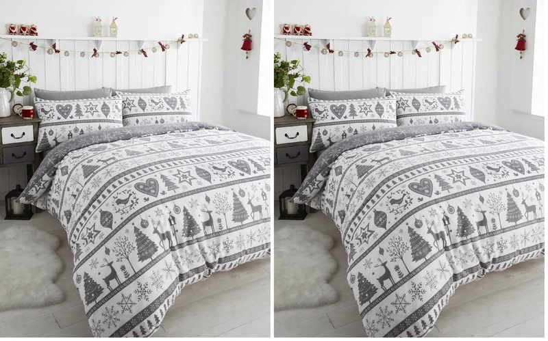 Noel Quilt Duvet Cover and Pillowcase Bedding Bed Set Christmas Trees, Grey,2 pieces, Single (Pack of 2) - Image 1