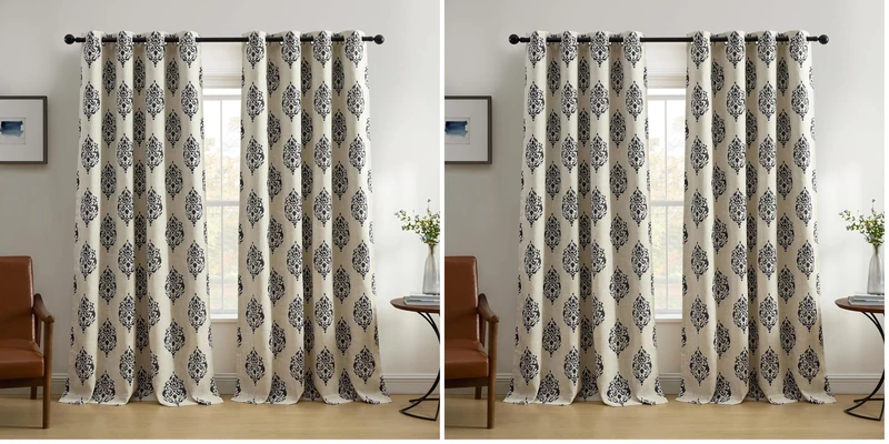 Elrene Home Fashions Navara Medallion Room Darkening Window Curtain Panel 52 x 84 Inches (1, Black (Pack of 2)