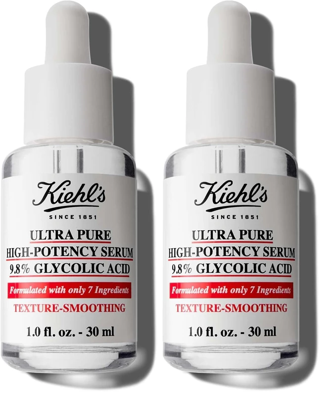Kiehl's Ultra Pure High-Potency 9.8% Glycolic Acid Serum, Concentrated Exfoliating Face Serum, All Skin Types, 30Ml (Pack of 2)