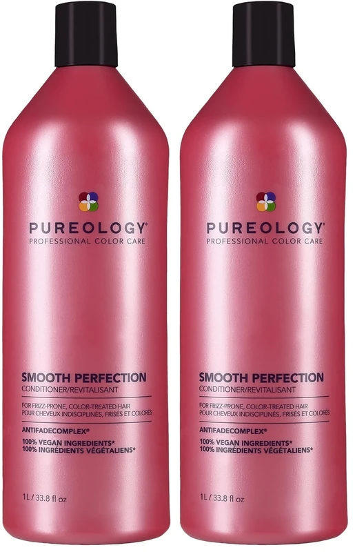 Pureology | Smooth Perfection | Smoothing Conditioner, For Frizz-Prone, Colour Treated Hair, Vegan Formulas, Sulphate Free, 1000ml (Pack of 2)