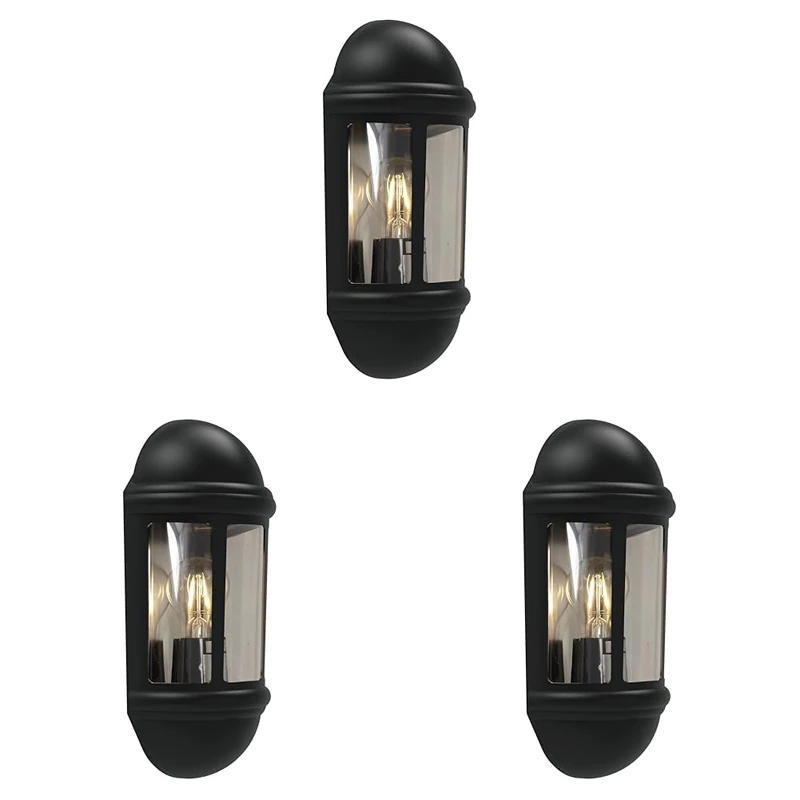 4lite Outdoor Half Wall Lantern (Black) IP65 Rated Exterior Wall Lamp - 4L2/3410-4Yr Guarantee (Pack of 3)