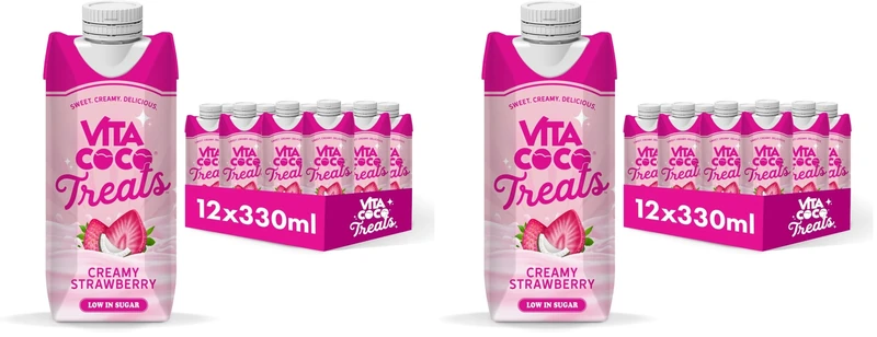 Vita Coco Treats Creamy Strawberry 12x330ml, Packed with Electrolytes, High in Potassium, Low in Calories, Vegan, Guilt-Free Indulgence, Ethically Sourced, B Corp Certified (Pack of 2)