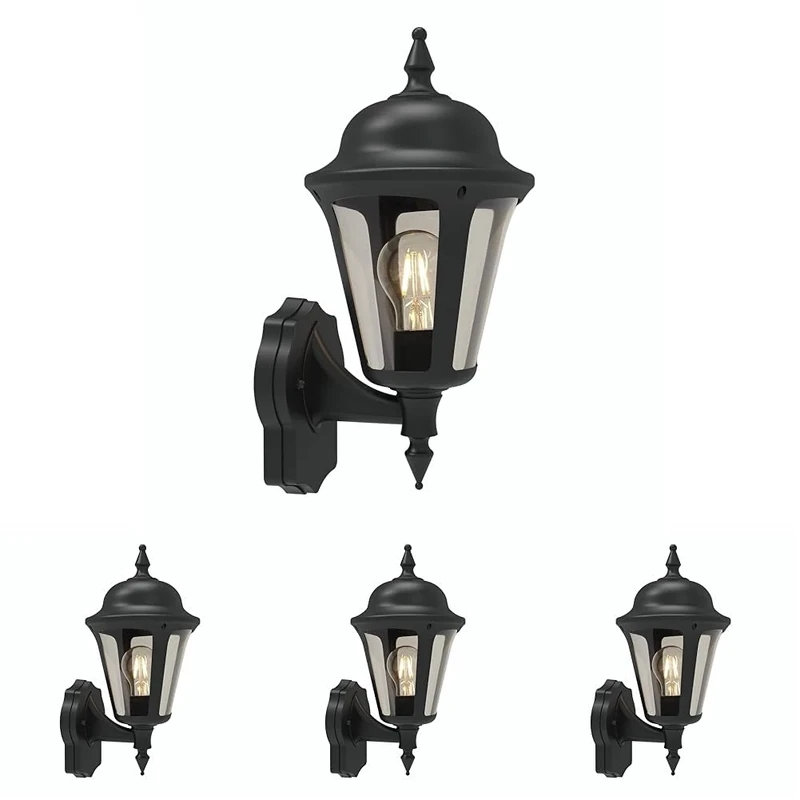 4lite Outdoor Wall Lantern (Black) IP65 Rated Exterior Wall Lamp - 4L2/3412-4Yr Guarantee (Pack of 4)