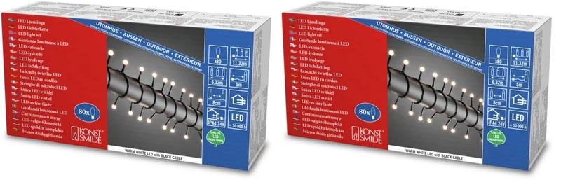 Konstsmide LED Berry Christmas Lights/Outdoor or Indoor (IP20) Fairy Lights / 80 Warm White Diodes/Black Cable String Lights (Pack of 2)