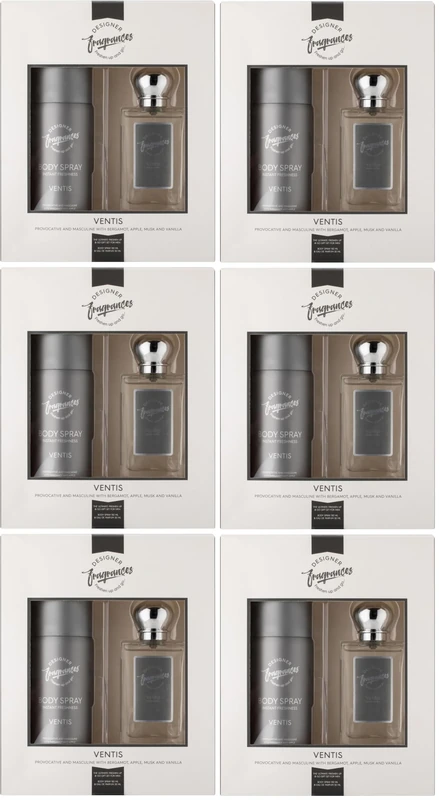 Designer Fragrances Ventus Male Twin Gift Set - Includes 2 x 150ml Body Spray Deodorant Cans, 2 x 50 ml Men’s Eau De Parfum Aftershave Sprays - For Instant Freshness on The Go - Long Lasting Smells