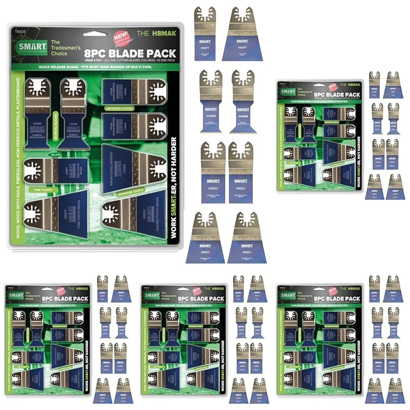 SMART 8 Piece Multi Tool Blade Set, 8 x Multitool Blades, H8MAK (Pack of 5)