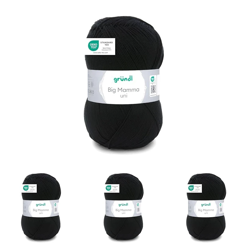 Gründl Wool Big Mamma Plain - XXL Wool for Knitting - Knitting Yarn - Soft and Skin Friendly - 100% Polyacrylic - 1 Ball 400 g / 1040 m - Needle Size 3.5-4.5 - Black (Pack of 4)
