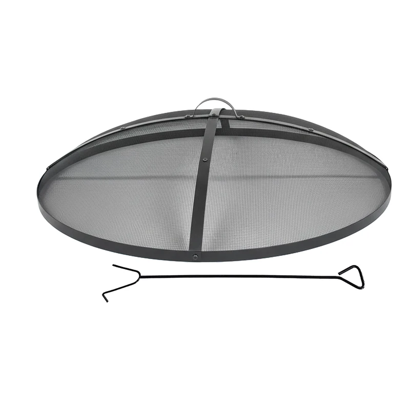Relaxdays Fire Bowl Spark Guard, Steel, Ø 100 cm, with Handle and Lifting Hook, Black