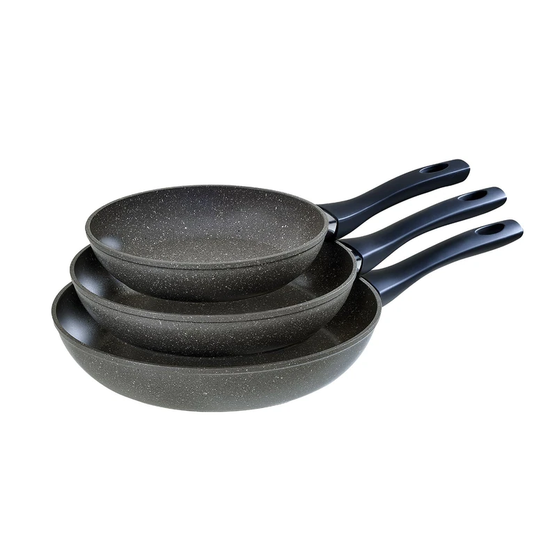 Barazzoni Grigex Set of 3 Frying Pans, Diameter 20/24/28 cm, Different Thickness Aluminium, Anti-Scald Handle, Induction+Gas, PFOA/BPA Free