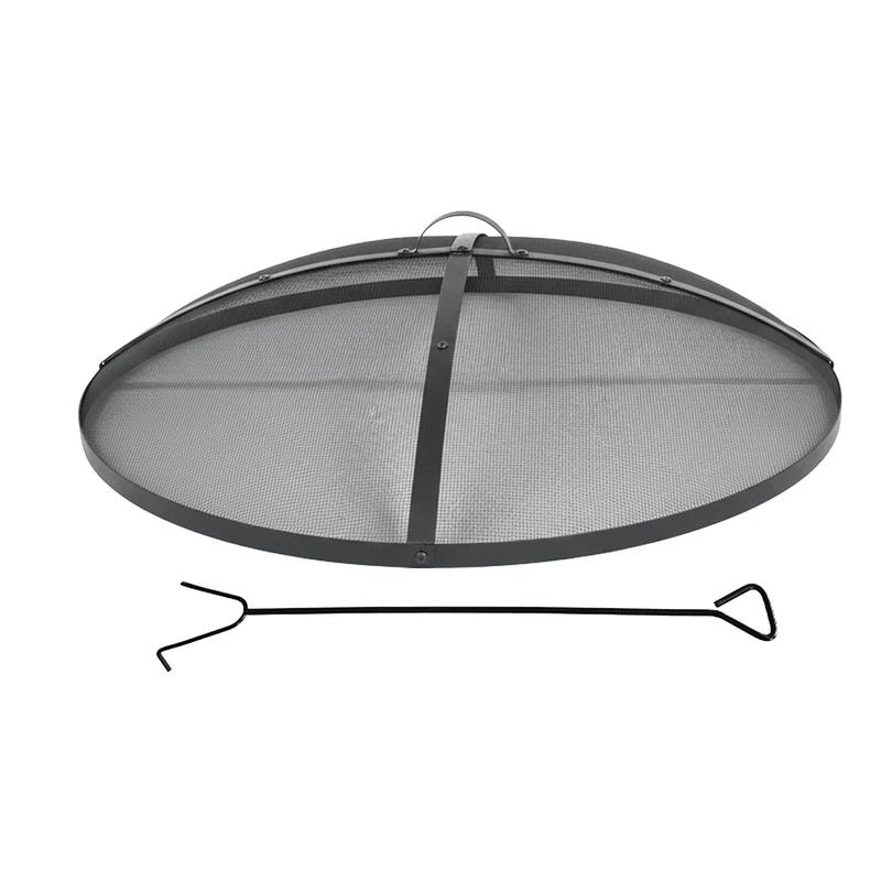 Relaxdays Fire Bowl Spark Guard with Poker, Steel, Black, Ø 90 cm