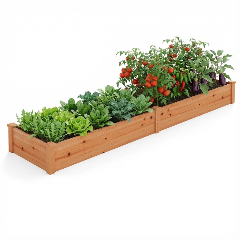 FANTASK Raised Bed Fir Wood, 240 x 60 x 25 cm, Planter Box with 2 Planters & Dividers, Flower Box for Flowers, Vegetables & Fruit, Plant Bed for Backyard, Garden, Lawn (Orange) - Image 1