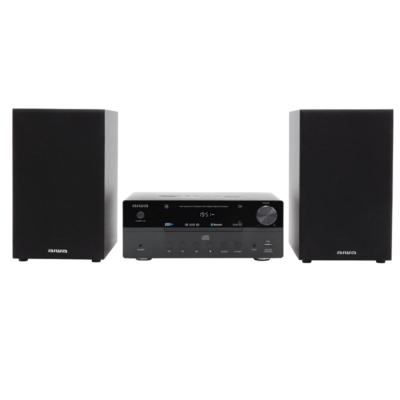 AIWA MSBTU-550 Mini Hi-Fi Stereo System 50W RMS with Bluetooth 5.0, CD/MP3, USB (Playback and Charging), FM Radio, AUX RCA/3.5mm, Hyperbass, DSP, Black