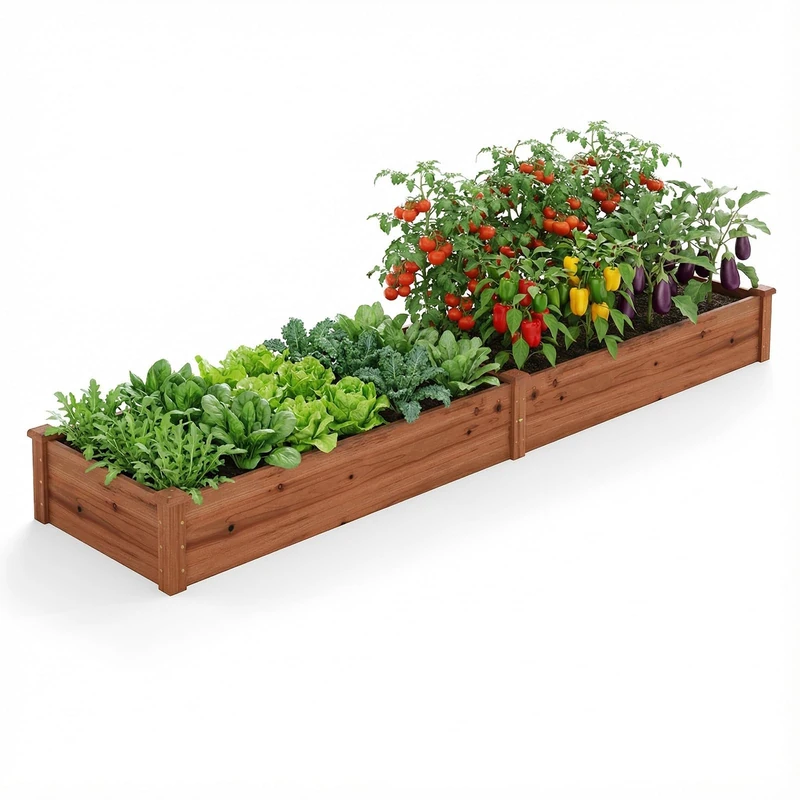 FANTASK Raised Bed Fir Wood, 240 x 60 x 25 cm, Planter Box with 2 Planters & Dividers, Flower Box for Flowers, Vegetables & Fruit, Plant Bed for Backyard, Garden, Lawn (Brown) - Image 1