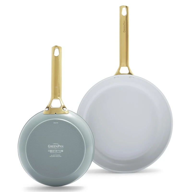GreenPan Reserve Healthy Hard Anodised Ceramic Non-Stick Frying Pan Set, 20 and 26 cm Diameter, Gold Handle, PFAS Free, Induction Safe, Dishwasher Safe, Dishwasher Safe, Non-Stick