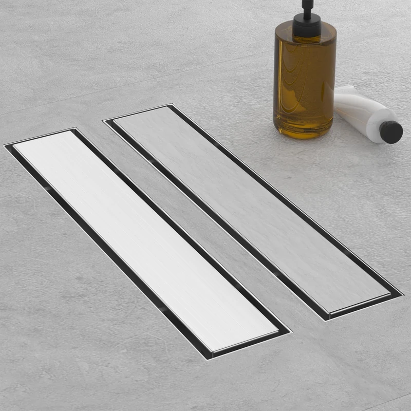 Linear Shower Drain, 18 Inch Brushed Nickel 304 Stainless Steel Shower Drain with Tile Insert Panels, Long Rectangle Shower Floor Drain with Adjustable Feet, Hair Catcher, Fits Bathroom, Balcony