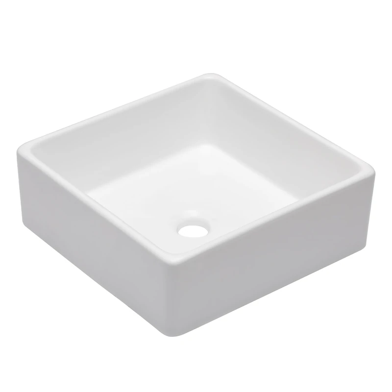 Logmey 15 Inch Bathroom Vessel Sink 15x15 Square Small White Vessel Sink for Bathroom Sink Above Counter Porcelain Ceramic Vanity Art Countertop Sink