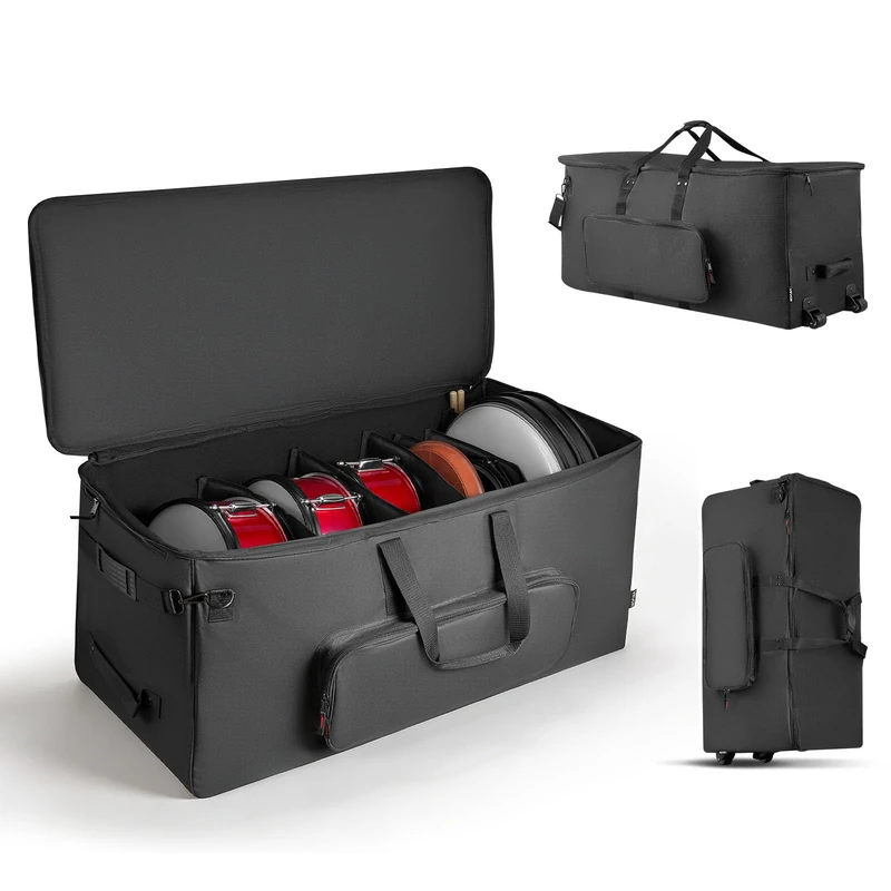 VEVOR Electronic Drum Kit Bag, 600D, Padded Drum Bag with Wheels, Large 36.2 x 16.5 x 16.1 in Interior, Lightweight Travel Case with Detachable Dividers, Multiple Pockets, for Electric Drums, Black