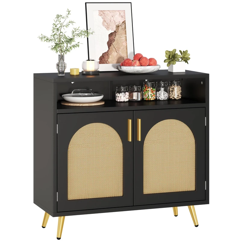 YITAHOME Sideboard Storage Cabinet with Rattan Decorating, Buffet Storage Cabinet for Dining room, Bedroom, Living room media unit, Kitchen storage, Hallway console, W31.49 × D13.78 × H29.53