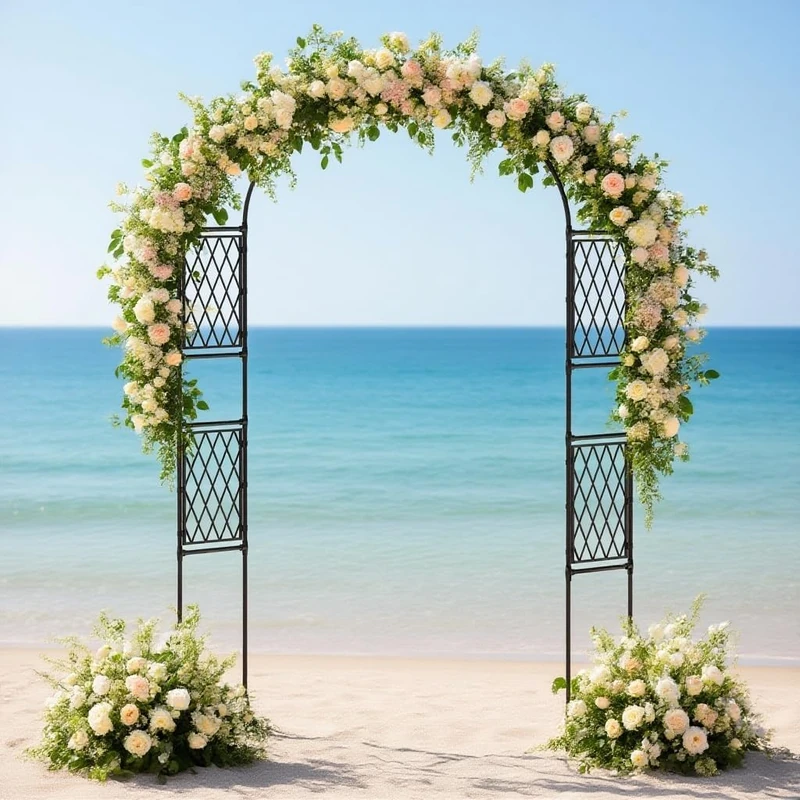 GarveeHome Garden Arch 220 x 120/150 x 40 cm, Sturdy Metal Rose Arch with Stakes, Trellis for Climbing Plants & Decoration for Wedding Party, Yard & Lawn