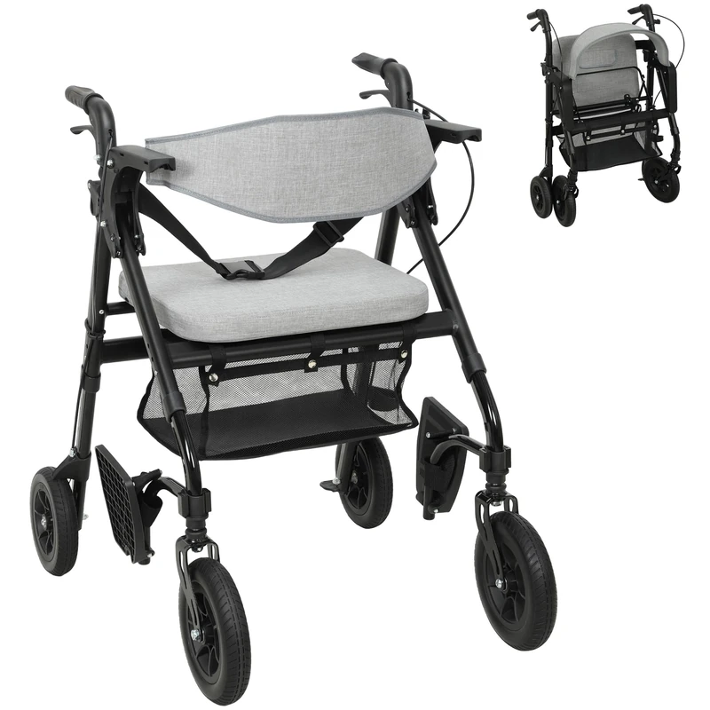 HOMCOM 2 in 1 Rollator Walker and Transport Chair - Grey