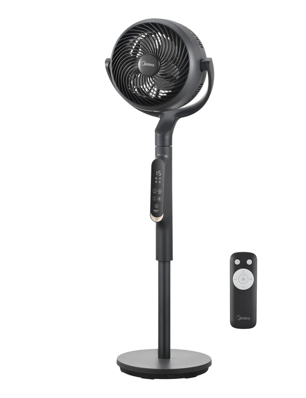 Midea Standing Fan with Turbo Force Cooling – 15-Speed Pedestal Fan, 4 Wind Modes, Silent DC Motor, Adjustable Height & 24H Timer – Floor Standing Fan for Home & Office