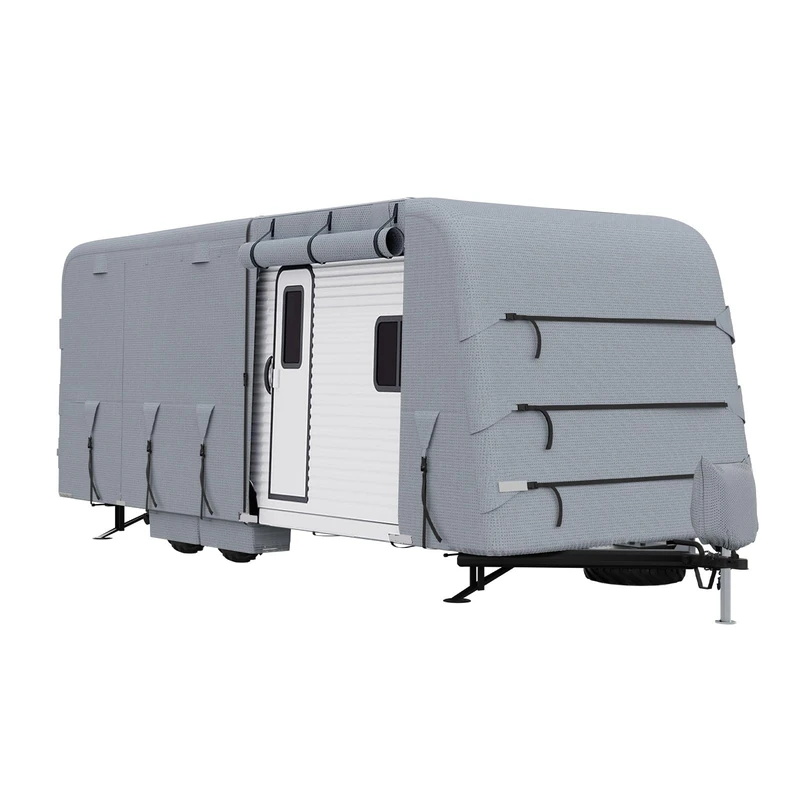 Heavy-Duty Caravan Cover with 4-Layer Technology Waterproof, Breathable, UV-Resistant & Windproof Straps for Motorhomes (18-30+ ft Sizes)