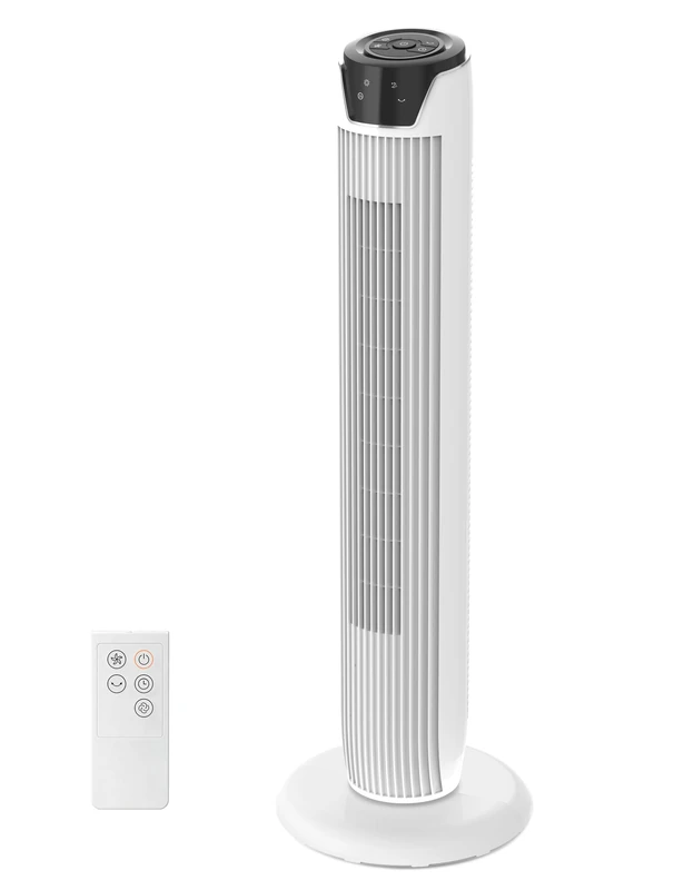 Midea 36 Inch 45W Portable Stand Fan (Quiet tower) with Remote Control, 90° Oscillation, LED Display and Touchscreen, 3 Speed Settings and 3 Modes,7H Timer,Ideal for Home and Office, White