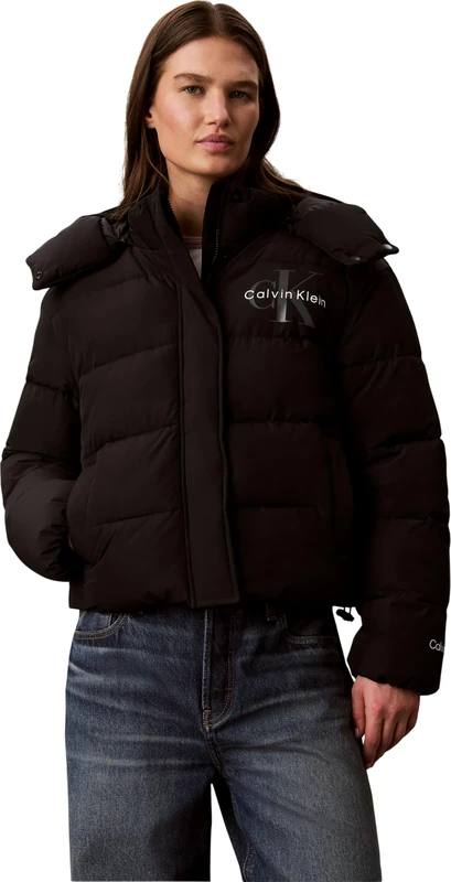 Calvin Klein Women Matte Mw Monologo Short Puffer LV047H506G Jackets, BLACK (Black), XL