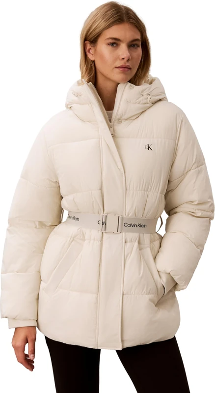 Calvin Klein Women Belted Midweight Puffer Lv047D507G Jackets, WHITE (Chalk), S