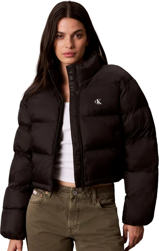 Calvin Klein Women Essential Mw Crop Puffer LV047H503G Jackets, BLACK (Black), L