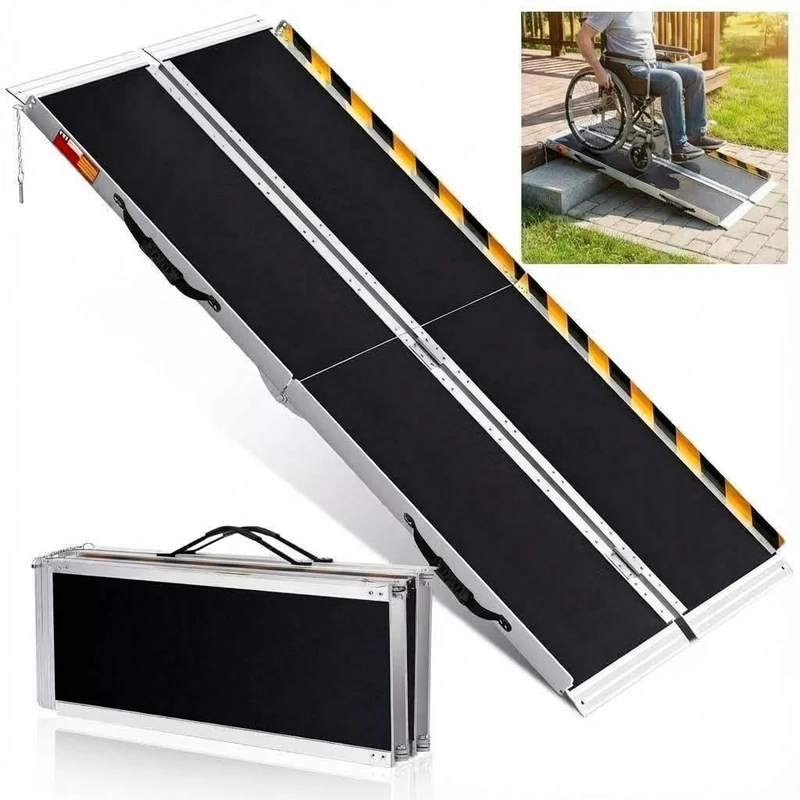 Portable Folding Wheelchair Ramps 6FT-182Lx74Wcm Aluminum Wheelchair Ramp for Steps/Stairs/Cars, 600Lbs/272Kg Capacity, Anti-Slip, Transition Plate & Reflective Stickers