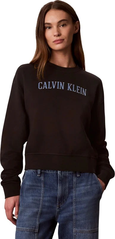 Calvin Klein Women Ls Cropped Terry Varsity Logo C LV047H806G Sweatshirts, BLACK (Black), XL