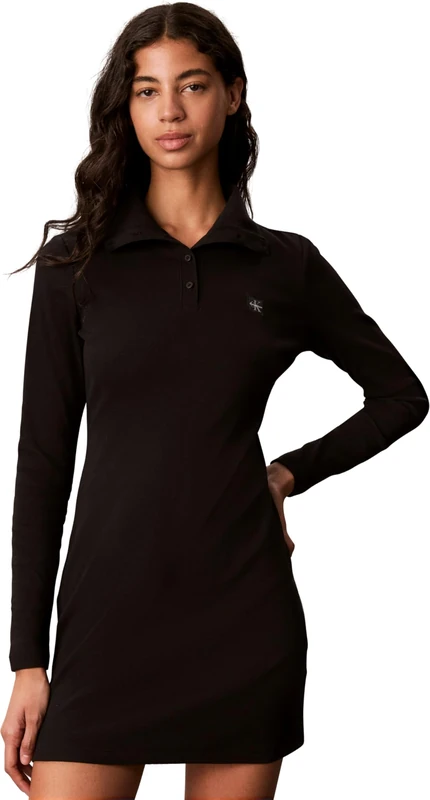 Calvin Klein Women Ls Woven Label Turtleneck Henley LV047H204G Dresses, Black (Black), S