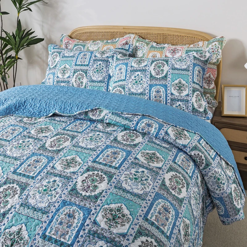 HoneiLife King Quilt Bedding Sets - 3 Piece Microfiber Quilt Set Rustic Bedspread Set Floral Coverlet Sets for King Bed