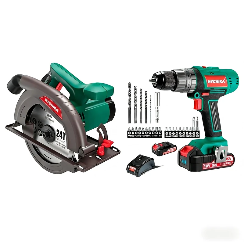 HYCHIKA Power Tool Combo Kit, 18V Screwdriver 45 N.m + Circular Saw, Power Tools Set for Home Garden Outdoor