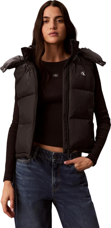 Calvin Klein Women Essential Mw Short Down Puffer V LV047H501G Jackets, BLACK (Black), L