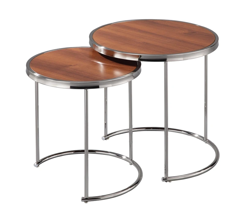 A ASPECT Visio Set of 2 Round Nesting Table-Walnut Effect Top/Chrome Frame (Chrome/Walnut)
