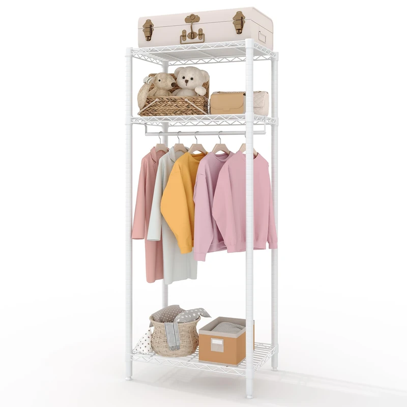 Clothes Rack, Heavy Duty Clothing Racks with Adjustable Shelves, Freestanding Metal Closet for Hanging Clothes, Portable Garment Rack for Bedroom Laundry Room Dorm, 23.6"w x 15.7"d x 70.8"h, White
