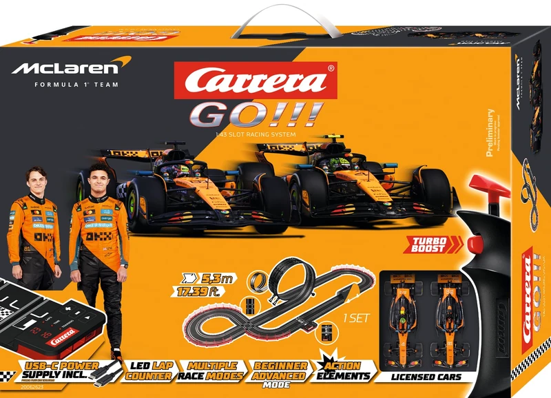 Carrera GO!!! 20062623 McLaren Racing Formula 1, 1:43 Scale, 5.3 Metres, With McLaren MCL39 L. Norris, No.4 2025 & McLaren MCL39 O. Piastri, No.81 2025, Suitable from 6 Years+