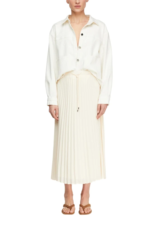 Comma Feminine Chiffon Pleated Midi Skirt with Casual Drawstring Details, 0403_Creme, 16