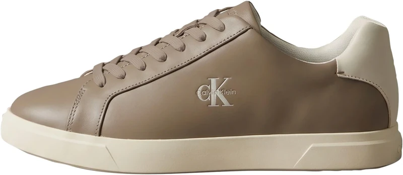 Calvin Klein Men's Cupsole Trainers Low in Leather, Brown (Desert Taupe/Marshmallow), 8