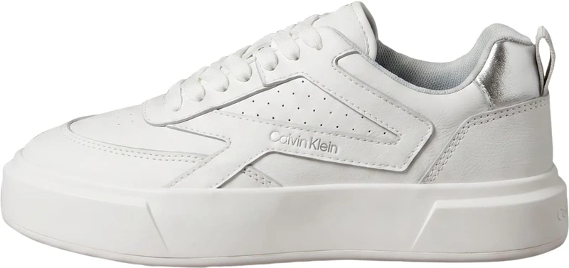 Calvin Klein Women Prime Cups Lup Stripe LTH Met HW0HW03239 Low Top, White (Bright White/Silver), 3.5