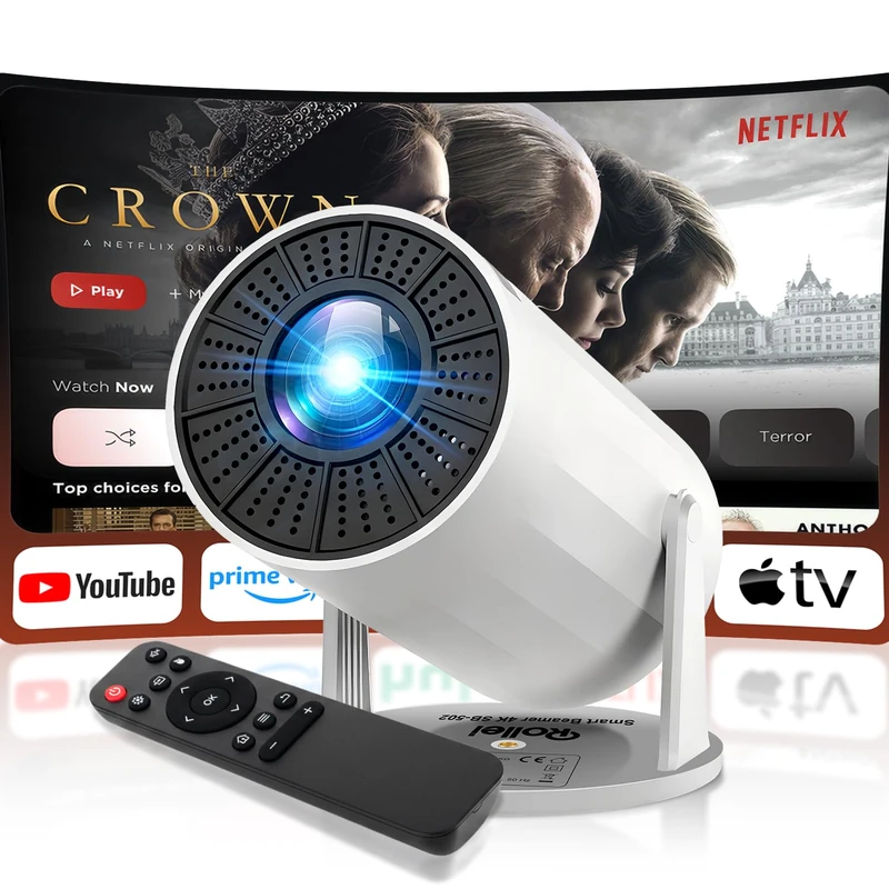 Rollei Smart Projector 4K SB-502 Mini Projector Small 4K Portable with Car Keystone 210° Rotating Pojector Home Cinema Supports Android 11/WiFi 6/BT 5.4 with Screen - Image 1