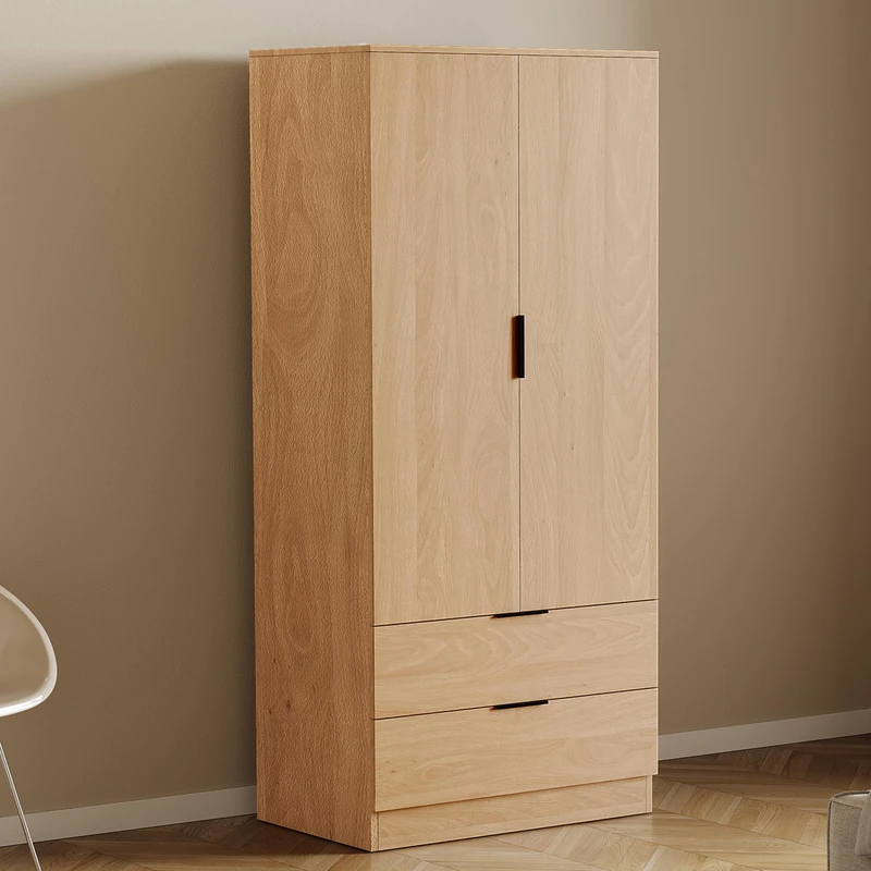 Vida Designs Trega 2 Door 2 Drawer Wardrobe Pine - Space-Saving Bedroom Storage Unit - 170H x 76W x 53D cm - Engineered Wood - Hanging Rail, Shelves, Glide Drawers - Ideal for Bedroom & Living Space