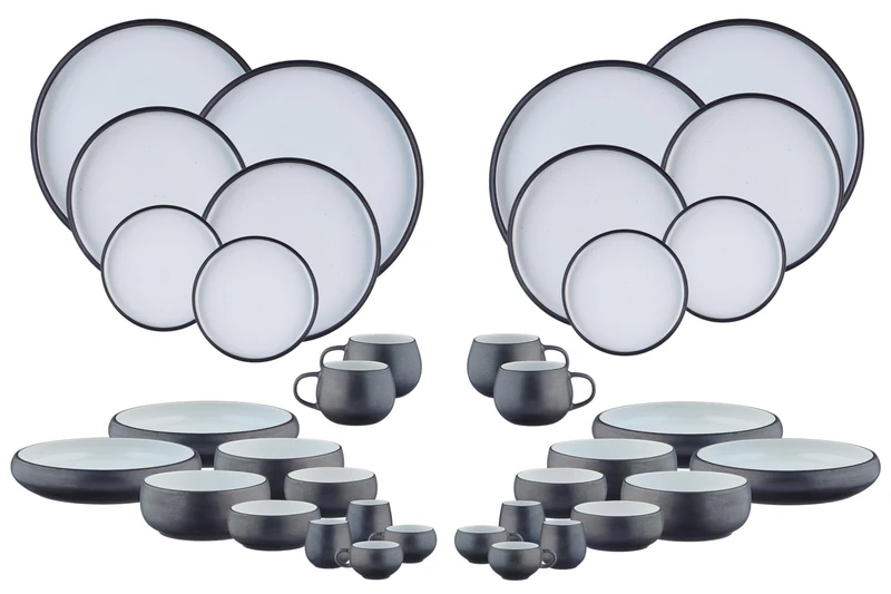 Complete Service Gourmet SR-COGOON26 Bjorn Onyx 36 Pieces, Stoneware with Reactive Enamel, Black and Granite White, Dishwasher and Microwave Compatible, for 4 People