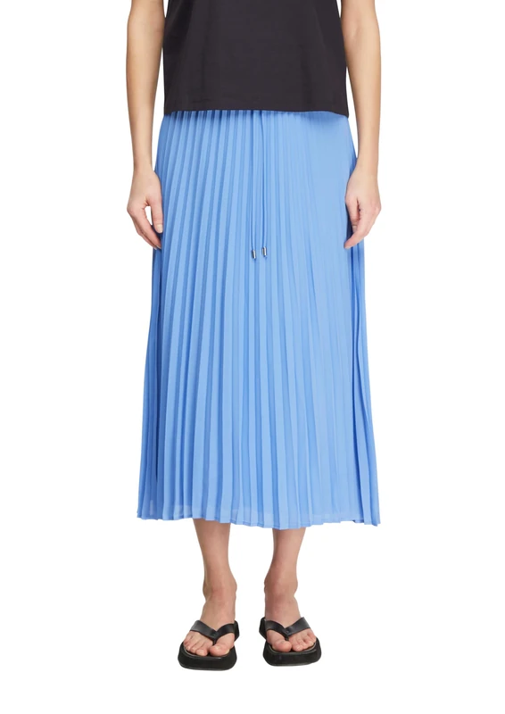 Comma Feminine Chiffon Pleated Midi Skirt with Casual Drawstring Details, 5444_Light Blue, 16 - Image 1