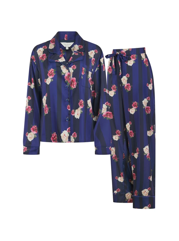 Ted Baker women's Hallie Full Sleeve Satin Stripe Floral Traditional Pyjama