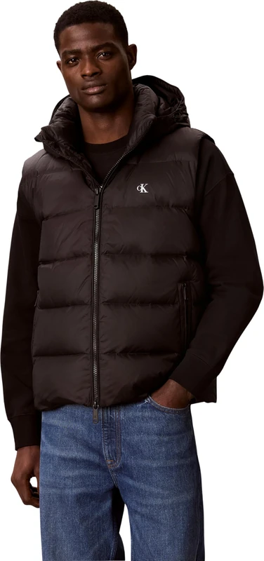 Calvin Klein Men Svls Nylon Zip Off Hood Down Puf LV04RG514G Vest, BLACK (Black), XXS - Image 1