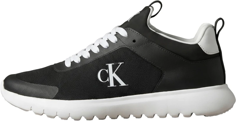 Calvin Klein Men's Runner Trainers Eva Sock Mesh with Logo, Black (Black/Bright White), 12